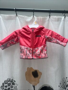 Columbia Pink Hooded Puffer Jacket with Patterned Panels
